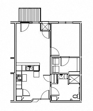 Floor plan for 1 bed, 1 bath, 690 sqft